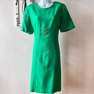 Vintage Old Money Kasper A.S.L Green Short Sleeve Textured Shift Dress Size 12